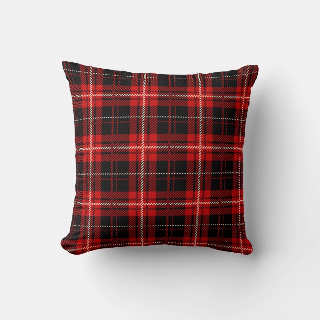 Woodsy Red Plaid Print Throw Pillow (Front)