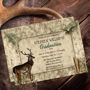 Woodsy Rustic Deer Owl Graduation Party Invitation