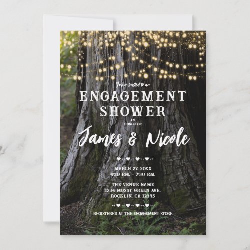 Woodsy Tree Lights Forest Rustic Engagement Party Invitation