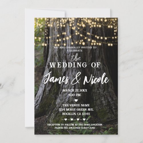 Woodsy Tree Sparkle Lights Forest Rustic Wedding Invitation
