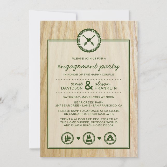 Woodsy Wedding & Glamping Engagement Party Invitation (Front)