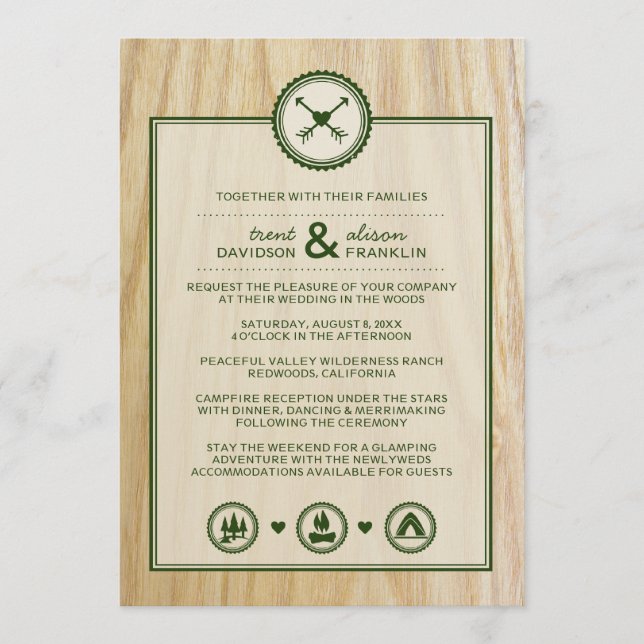 Woodsy Wedding & Glamping Invitation (Front)