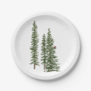 Woodsy Winter evergreen and cardinal Paper Plates