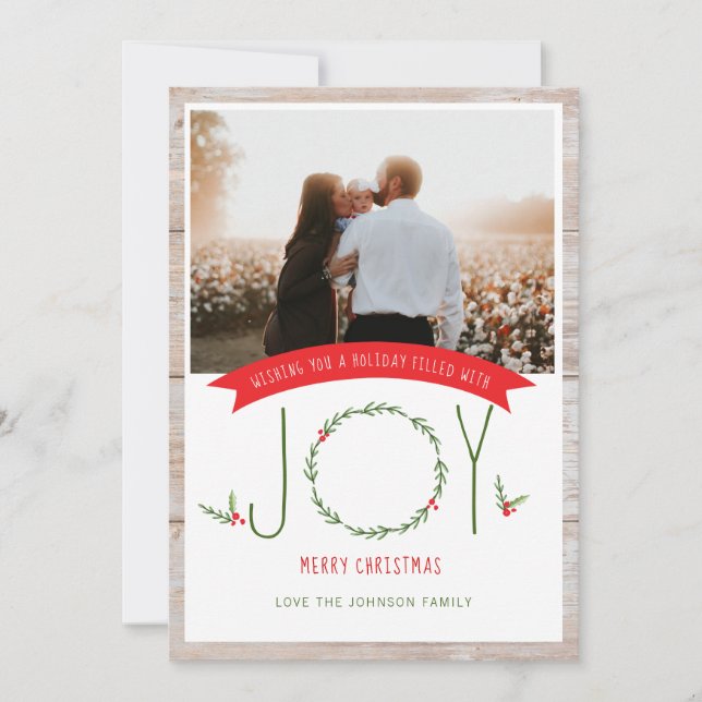 Woodsy Wreath Berries Joy Christmas Card (Front)