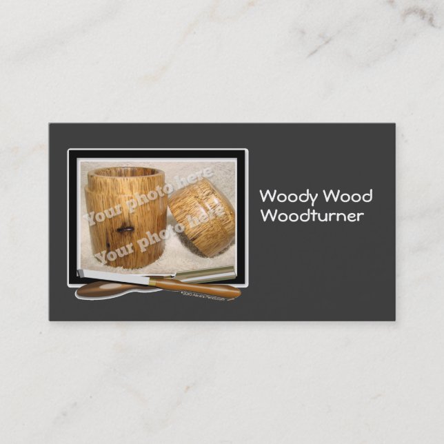 Woodturner Tools Custom Photo Black White Template Business Card (Front)