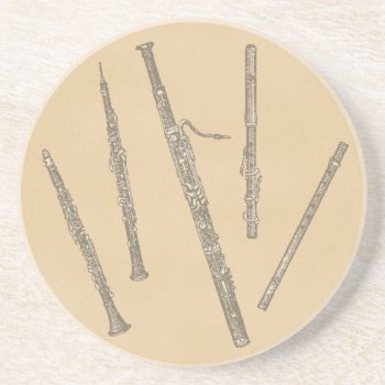 Woodwind Instruments Old Line Drawings Sandstone Coaster by missprinteditions at Zazzle