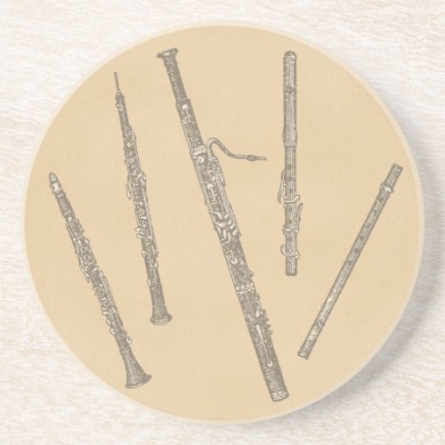 Woodwind Instruments Old Line Drawings Sandstone Coaster