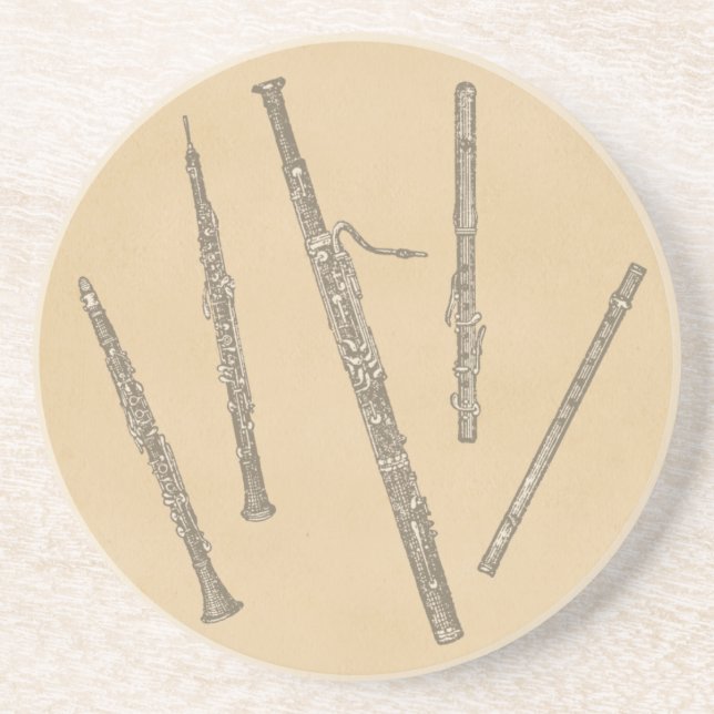 Woodwind Instruments Old Line Drawings Sandstone Coaster (Front)