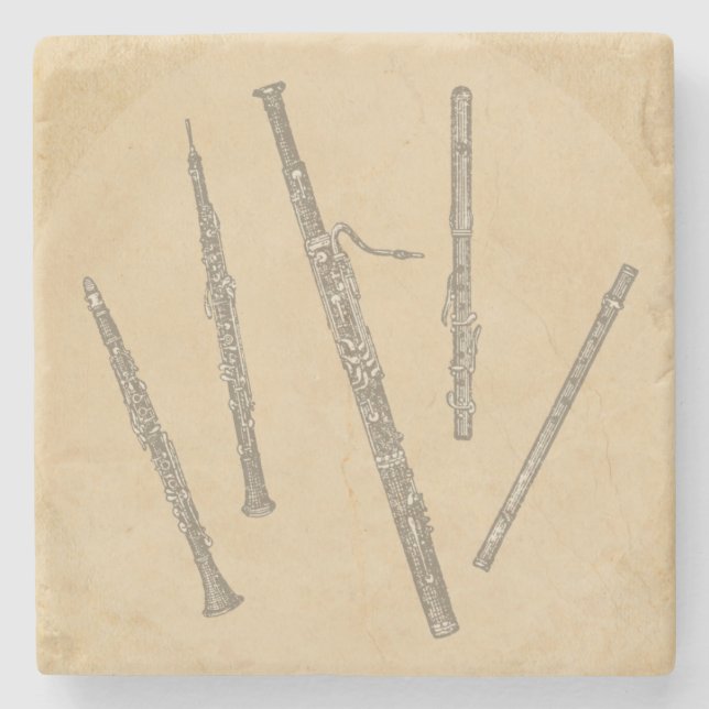 Woodwind Instruments Old Line Drawings Stone Coaster (Front)