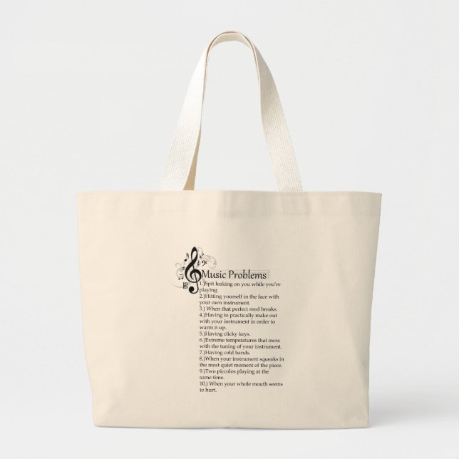 Woodwind problems list large tote bag (Front)