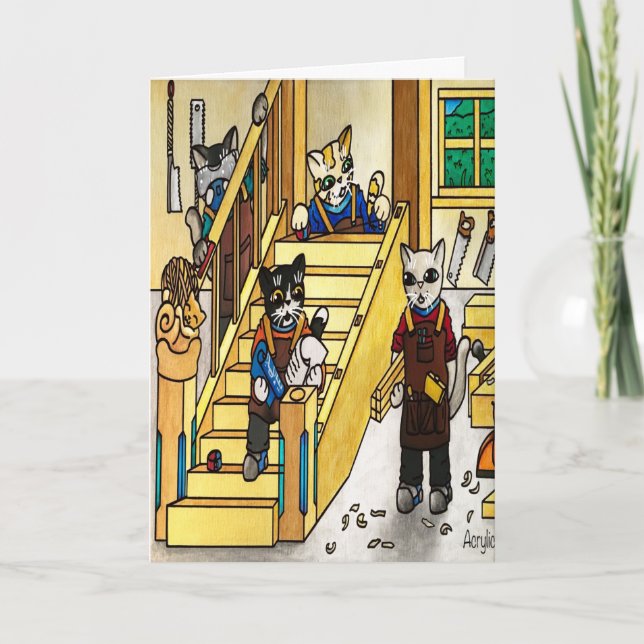 Woodwork Joinery Cats Card (Front)