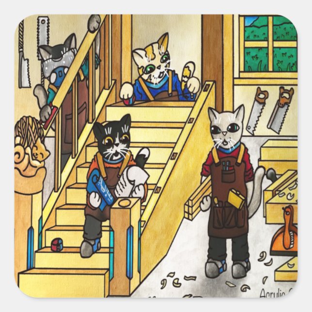 Woodwork Joinery Cats Square Sticker (Front)
