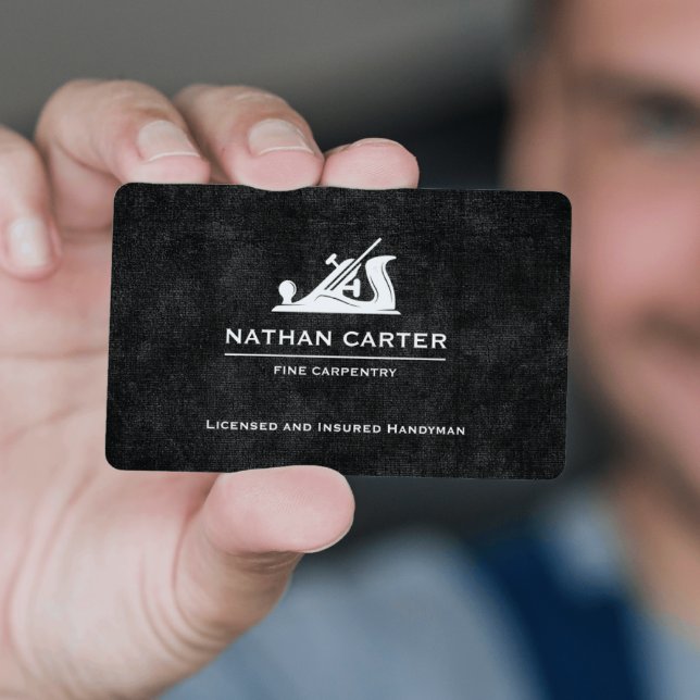 Woodworker Carpenter Jack Plane Grunge Black Business Card (Creator Uploaded)