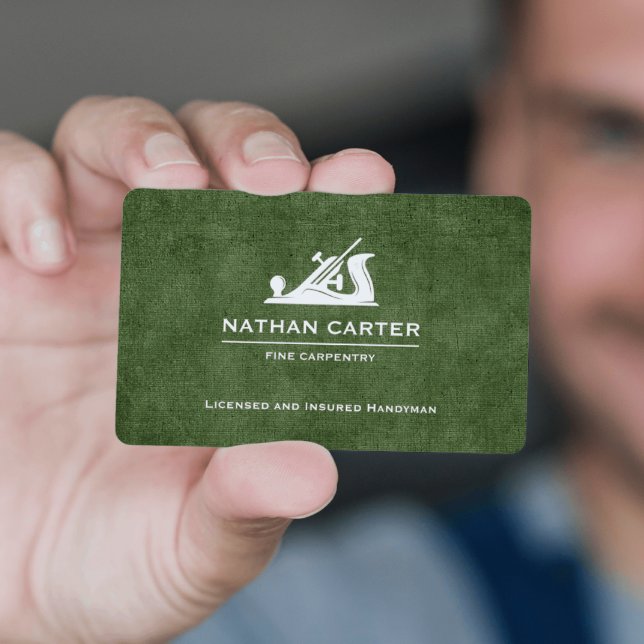 Woodworker Carpenter Jack Plane Grunge GREEN Business Card (Creator Uploaded)