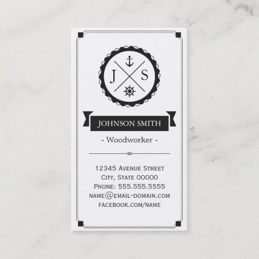 Customizable Woodworker - Retro Nautical Monogram Business Card