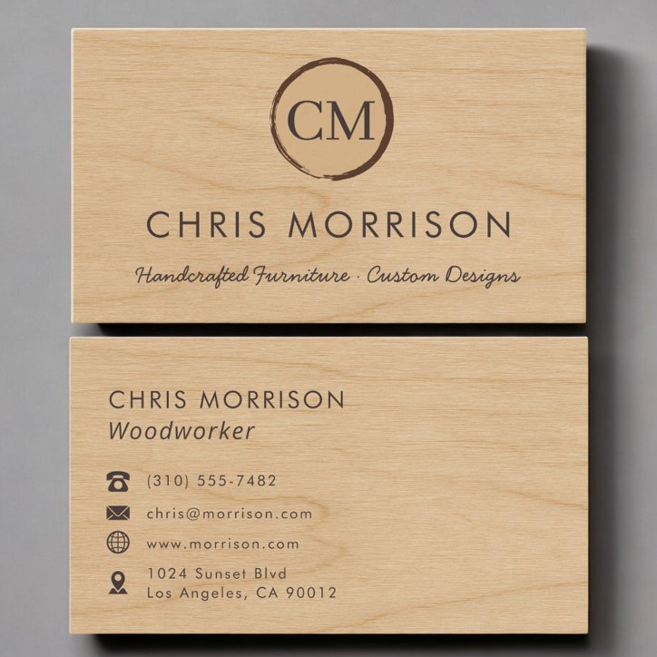 Woodworker Rustic Wood Monogram Professional Business Card