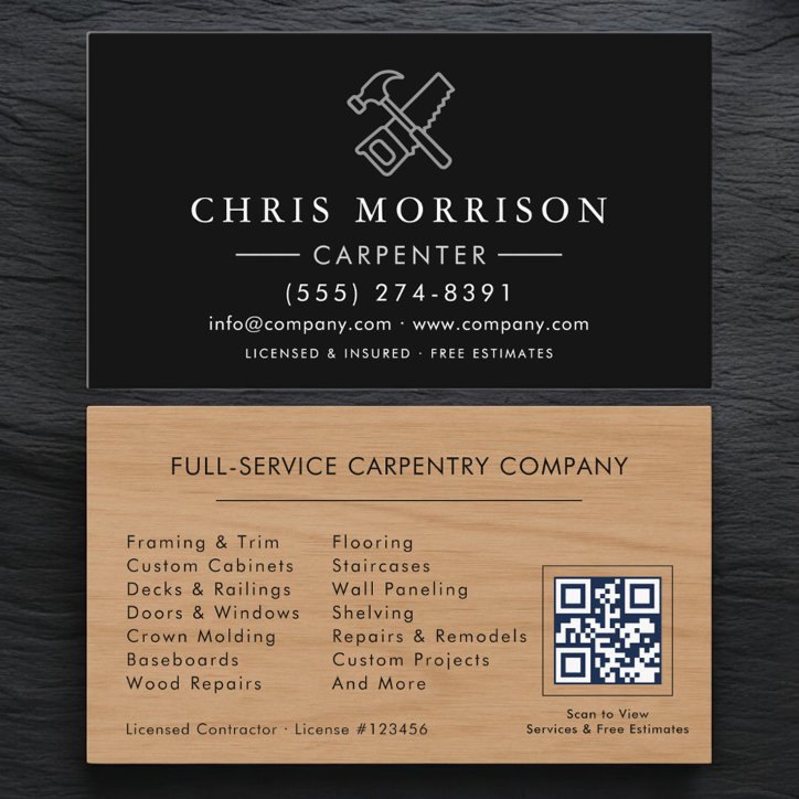 Woodworking Carpenter Carpentry QR Code Business Card