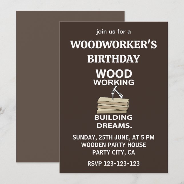Woodworking Hammer Woodworker Birthday Woodworking Invitation (Front/Back)