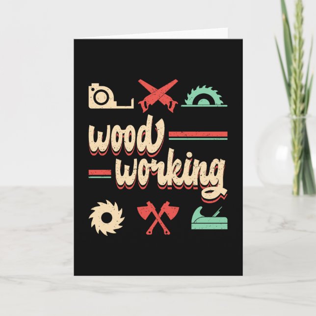 Woodworking Retro Carpenter Woodworker Gift Idea Card (Front)