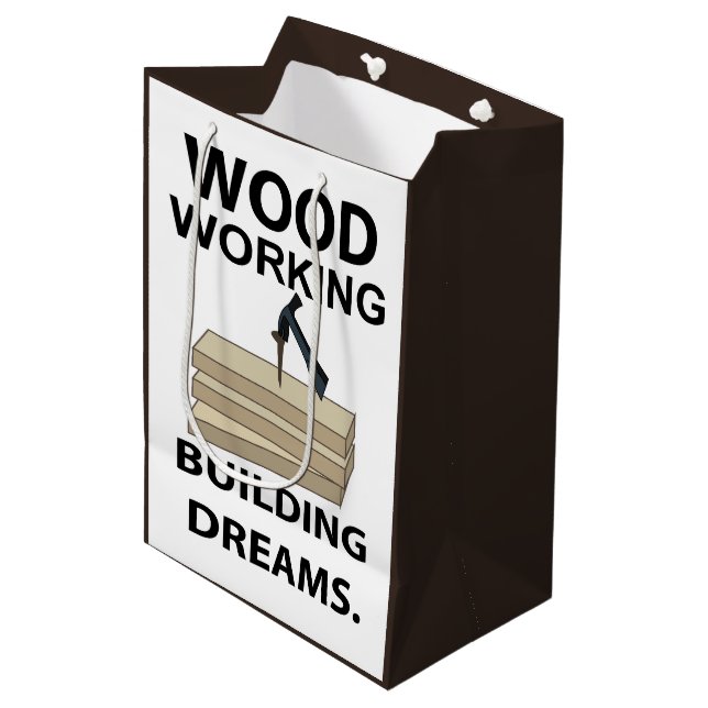 Woodworking Woodworker Carpenter Woodworking Medium Gift Bag (Front Angled)