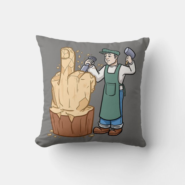 Woodworking Woodworker Wooden Hand Middle Finger Throw Pillow (Front)