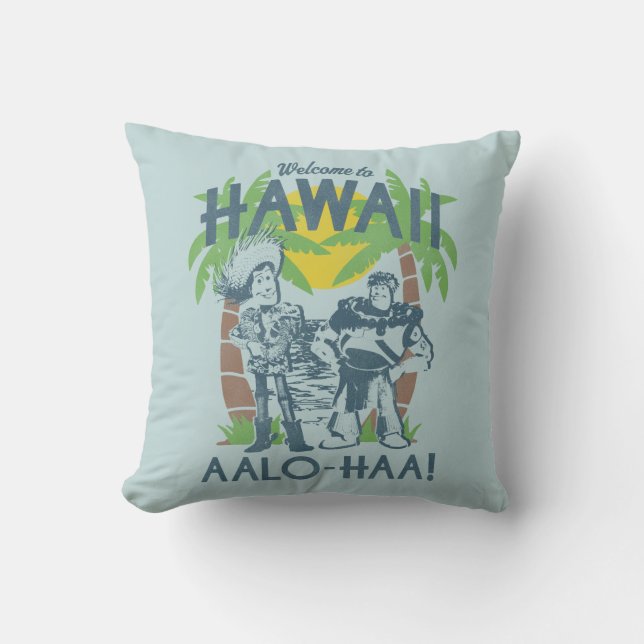 Woody and Buzz - Welcome To Hawaii Throw Pillow (Front)