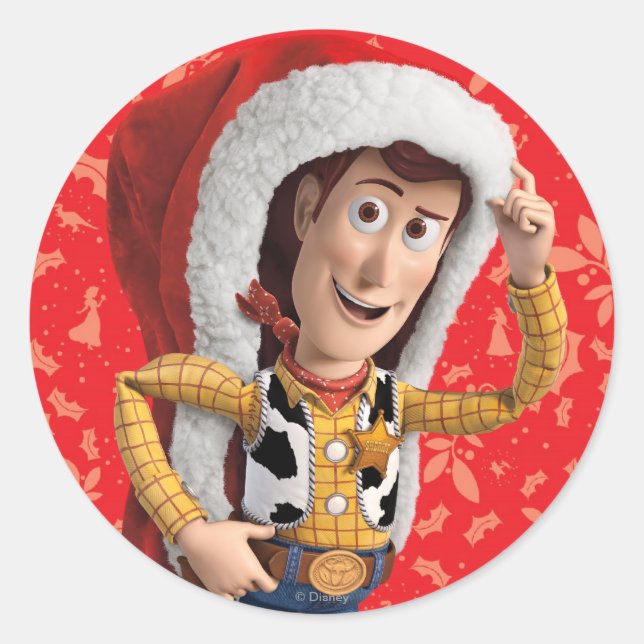 Woody in Santa Hat Classic Round Sticker (Front)