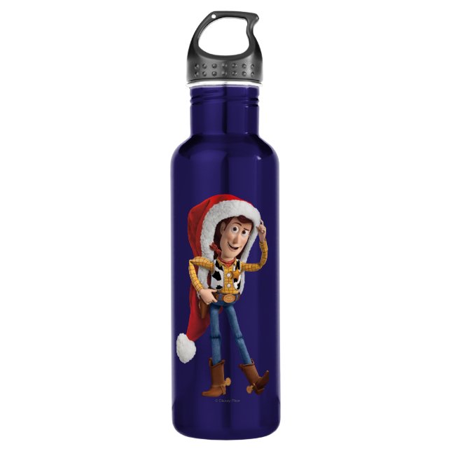 Woody in Santa Hat Water Bottle (Front)