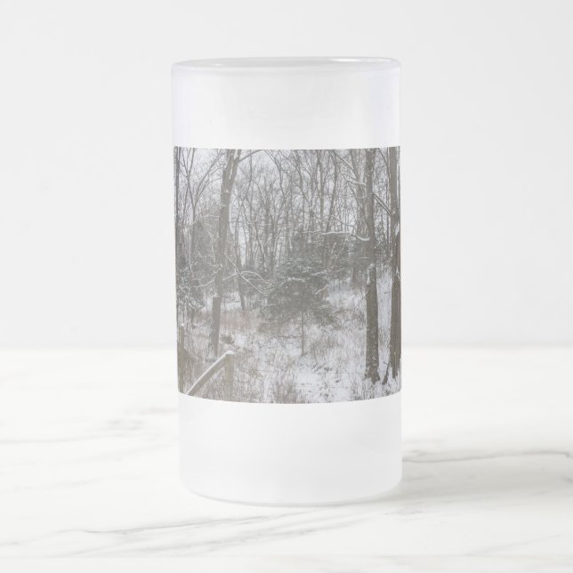 Woody Snow Day Frosted Glass Beer Mug (Center)