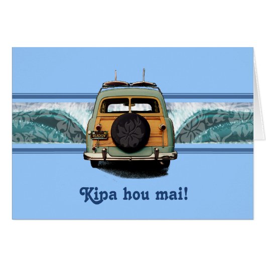 Woody Wave Hawaiian Surf Illustration Cards (Front Horizontal)