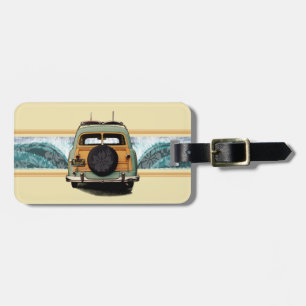 Woody Wave Hawaiian Surf Illustration Luggage Tag