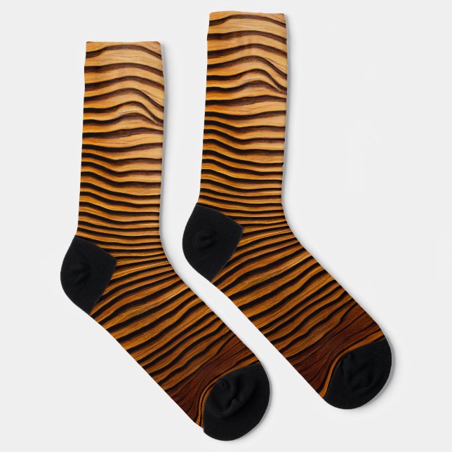 Woody Waves of Wonder - Elegant Wood Grain Modern  Socks (Right)