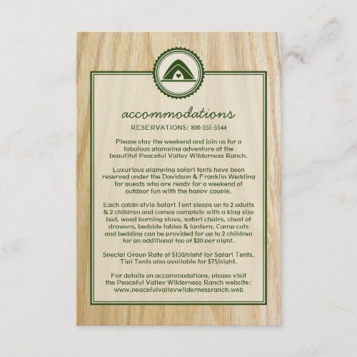 Woody Wedding &amp; Glamping Information Card