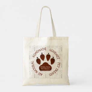 Woof Art and Brown Dog Paw Business Name Tote Bag