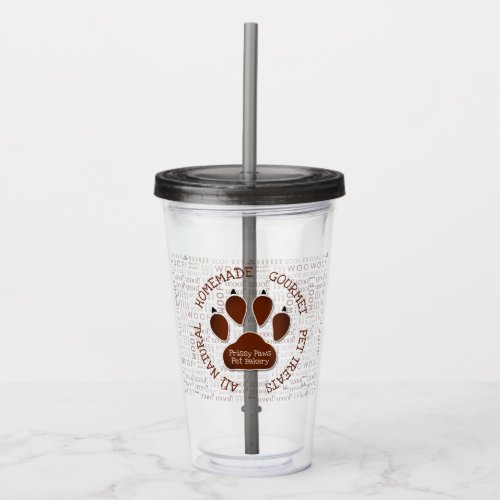 Woof Art with Brown Paw Print Business Name Acrylic Tumbler