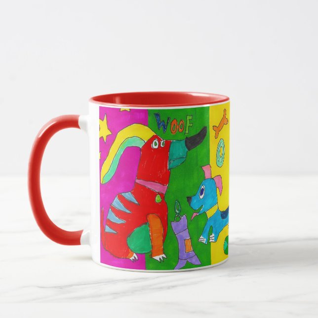 "Woof! Bark!" Colorful Dog Mug (Left)
