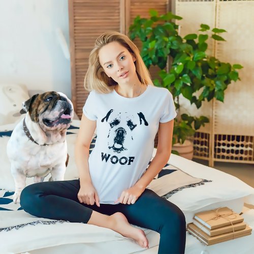 Woof Bulldog Portrait Distressed T_Shirt