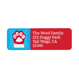 WOOF Christmas Dog Red Paw Mitten Return Address Label