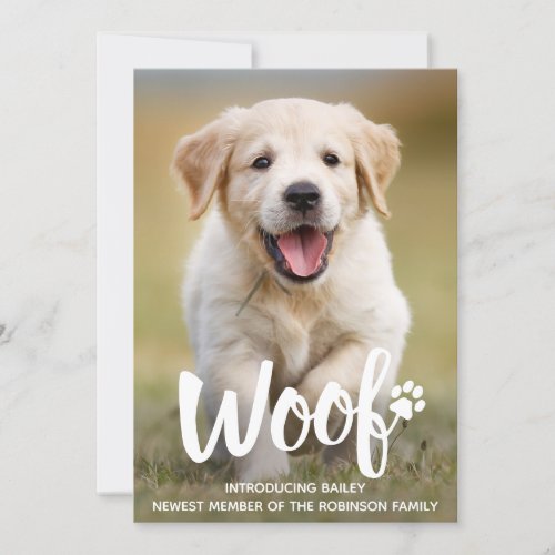Woof Cute Puppy Personalized Photo Dog New Pet Announcement