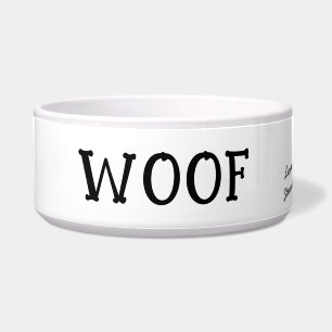 Woof Cute Text Black & White Personalized Pet Bowl