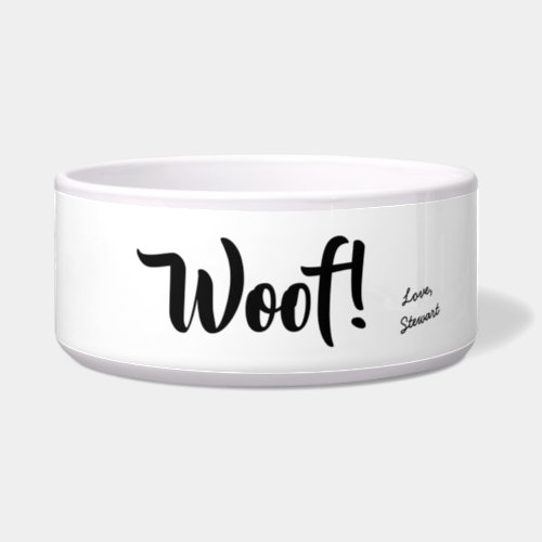 Woof Cute Text Personalized Pet Bowl