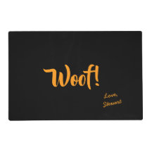 Woof Cute Yellow Text Personalized Black Pet