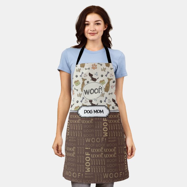 WOOF! Dog Lover - Puppies pattern personalized Apron (Worn)
