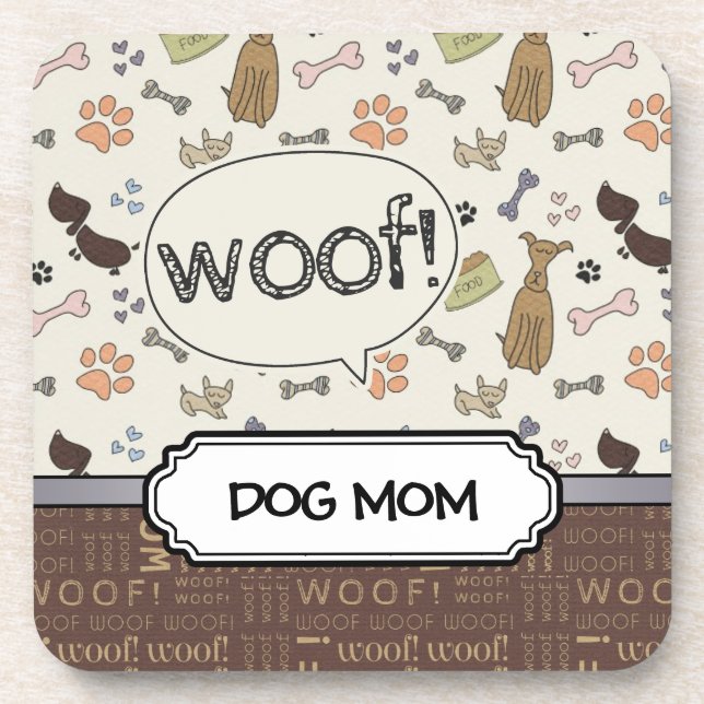 WOOF! Dog Lover - Puppies pattern personalized Beverage Coaster (Front)