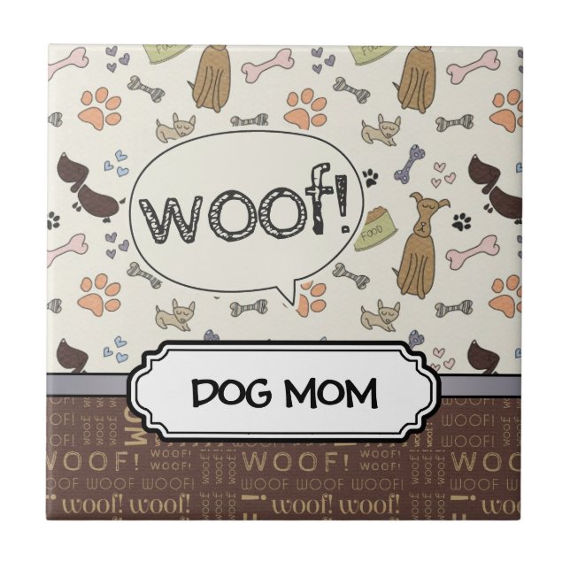 WOOF! Dog Lover - Puppies pattern personalized Ceramic Tile (Front)