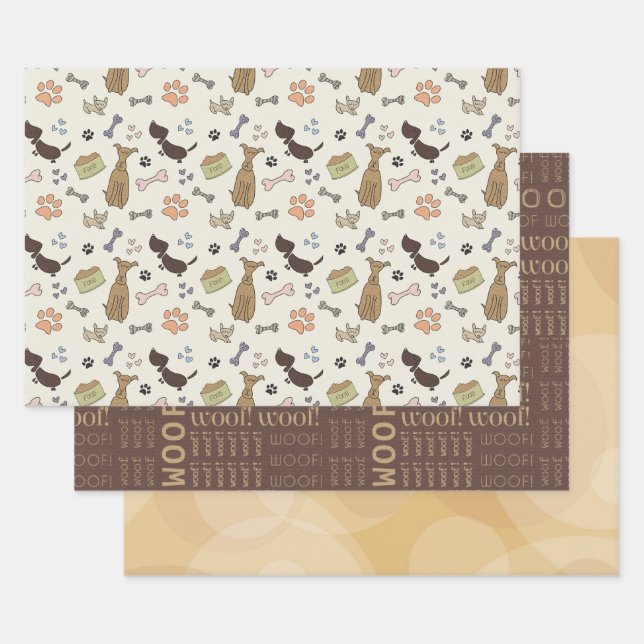 WOOF! Dog Lover - Puppies pattern Wrapping Paper Sheets (Set)