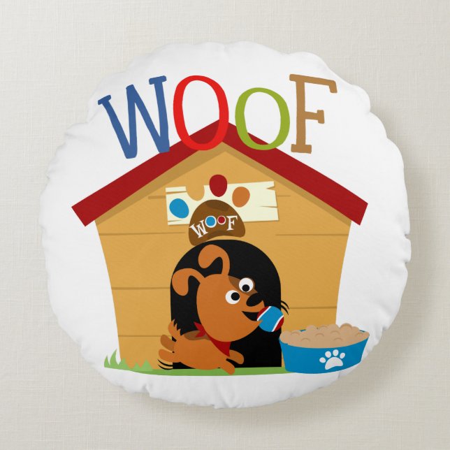 Woof Dog Round Pillow (Front)