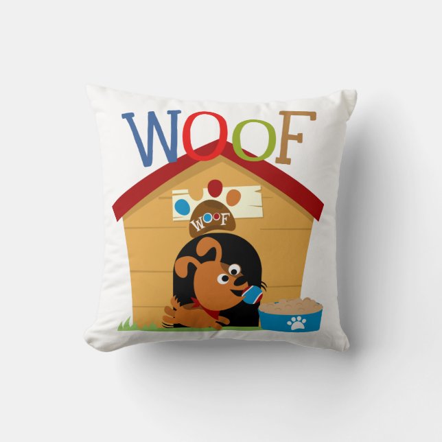 Woof Dog Throw Pillow (Front)