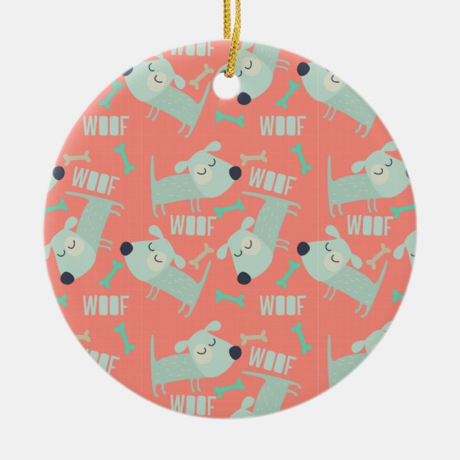 Woof Dogs and Bones Ceramic Ornament (Front)