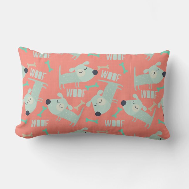 Woof Dogs and Bones Lumbar Pillow (Front)